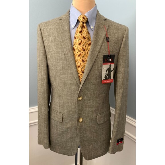 Van Heusen Blazer Mens 38R Tweed Slim Fit Flex Stretch Jacket Sportcoat Gray - Picture 1 of 8